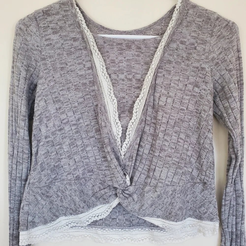 Abercrombie Kids Ribbed Grey Sweater with Twisted Back